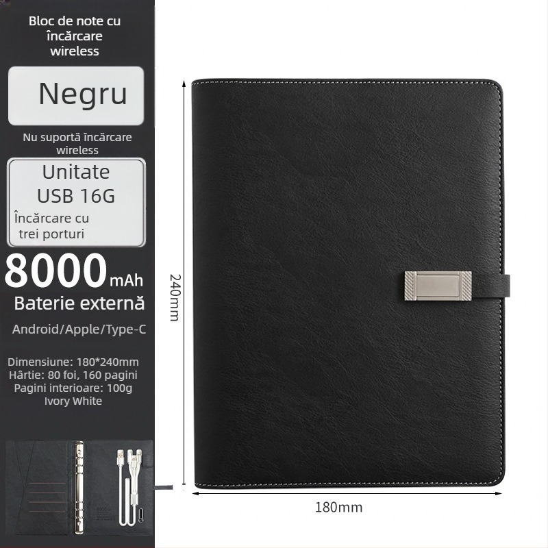 Set notebook cu încărcare wireless – RGB-53, 80 pagini, 6 găuri, reîncărcabil cu cablu de date
