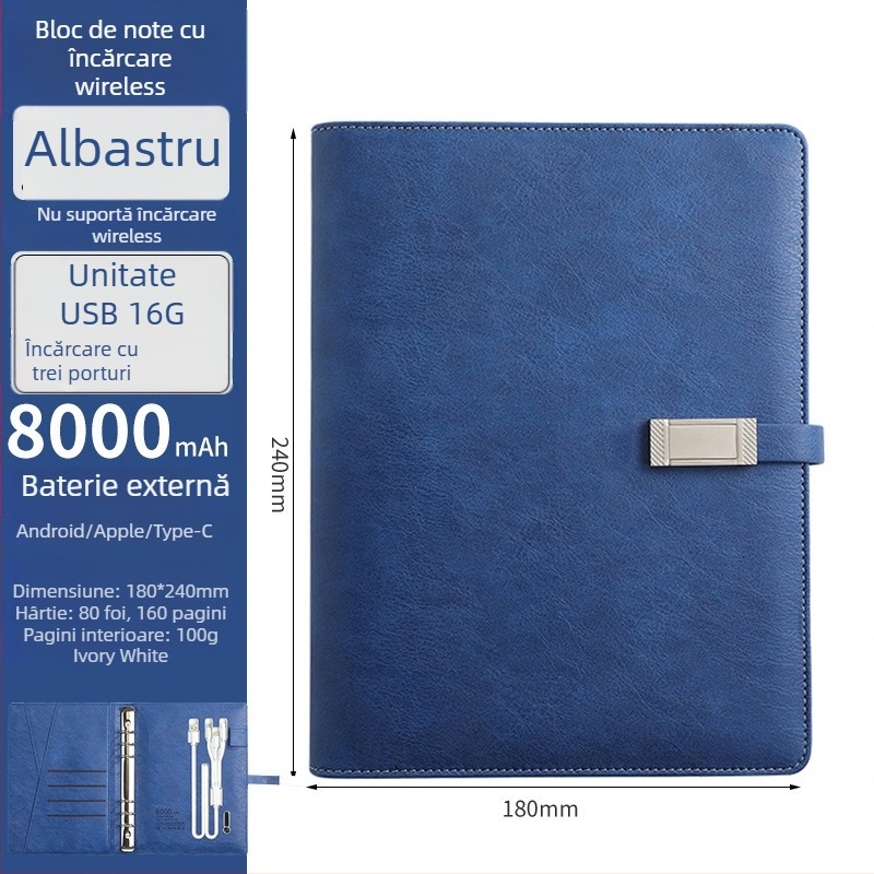 Set notebook cu încărcare wireless – RGB-53, 80 pagini, 6 găuri, reîncărcabil cu cablu de date