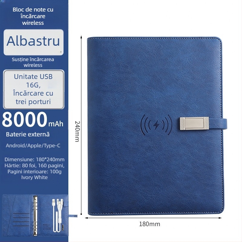 Set notebook cu încărcare wireless – RGB-53, 80 pagini, 6 găuri, reîncărcabil cu cablu de date