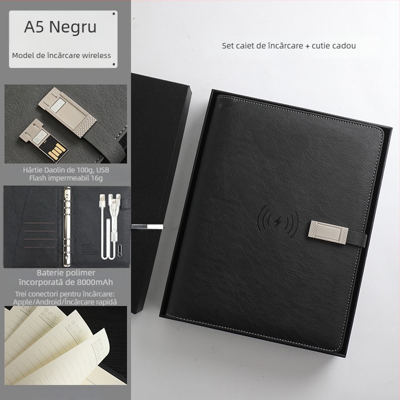 Set notebook cu încărcare wireless – RGB-53, 80 pagini, 6 găuri, reîncărcabil cu cablu de date