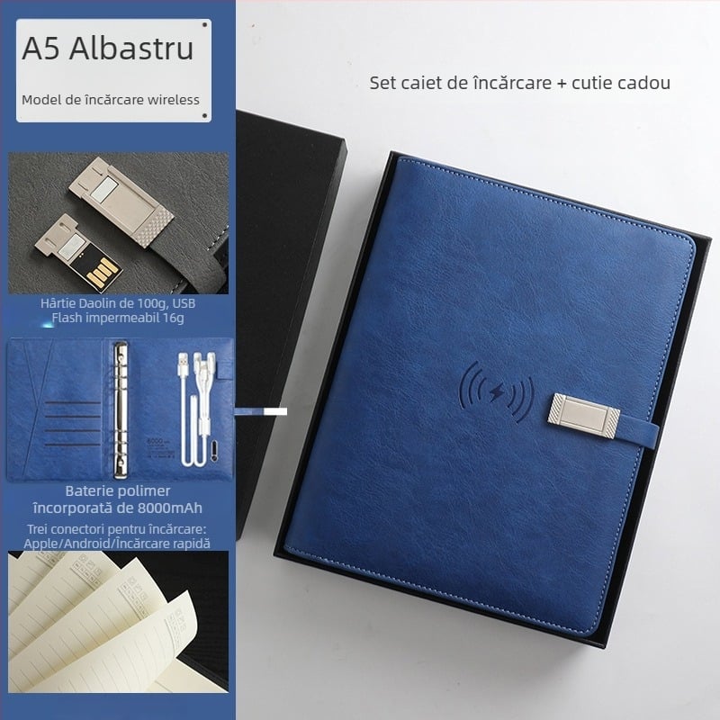 Set notebook cu încărcare wireless – RGB-53, 80 pagini, 6 găuri, reîncărcabil cu cablu de date