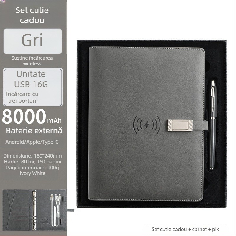 Set notebook cu încărcare wireless – RGB-53, 80 pagini, 6 găuri, reîncărcabil cu cablu de date