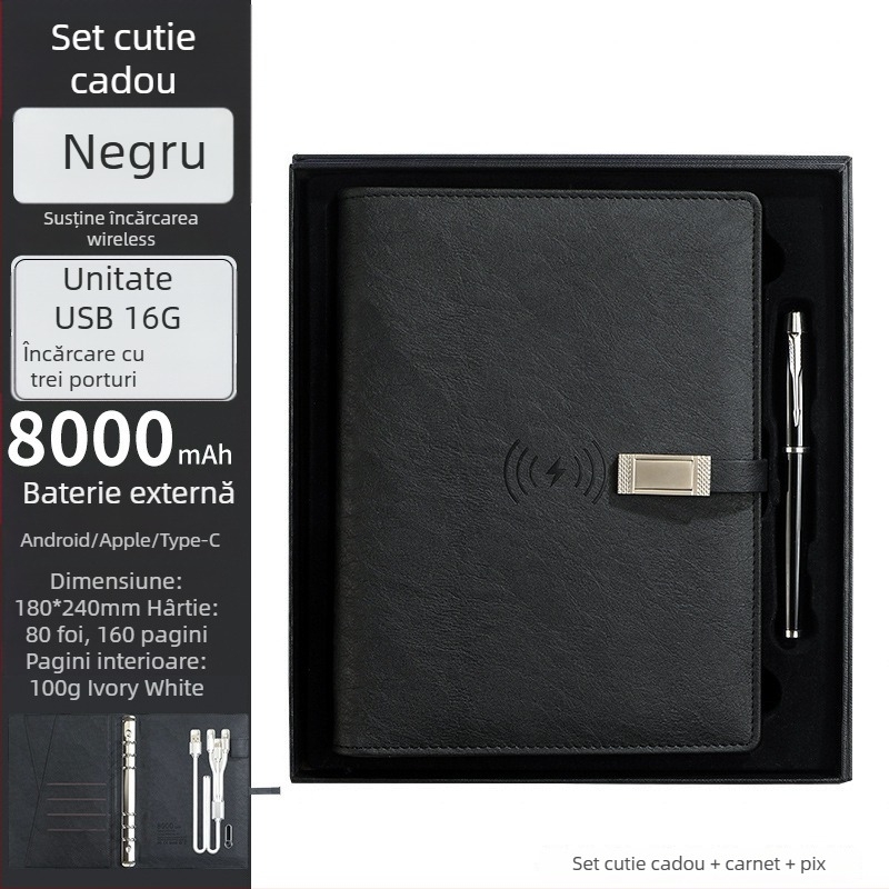 Set notebook cu încărcare wireless – RGB-53, 80 pagini, 6 găuri, reîncărcabil cu cablu de date