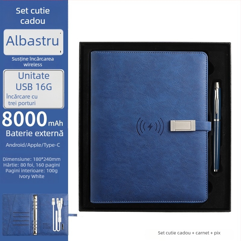 Set notebook cu încărcare wireless – RGB-53, 80 pagini, 6 găuri, reîncărcabil cu cablu de date
