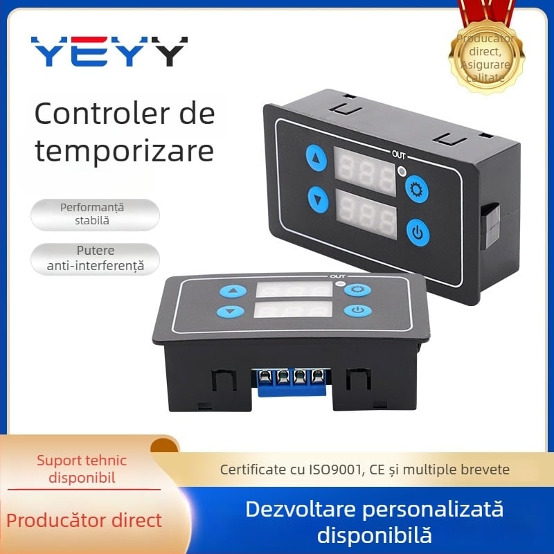 Modul panou releu temporizator cu afișaj digital, întârziere de temporizare și control de cicluri; aplicație electromagnetică; laminat cupru + carcasă PVC