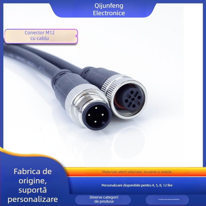 Conector M12 aerian cu cablu, etanș, 4-12 nuclee, interfață AC/DC, personalizabil