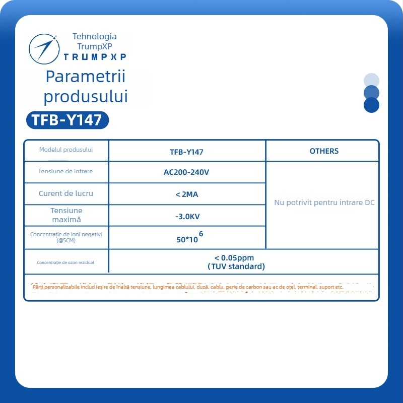Trumpxp Modul generator de ioni negativ, carcasă din plastic, modelul Tfb-y147, tensiune AC/DC, putere <1W, purifică aerul și reduce electricitatea statică
