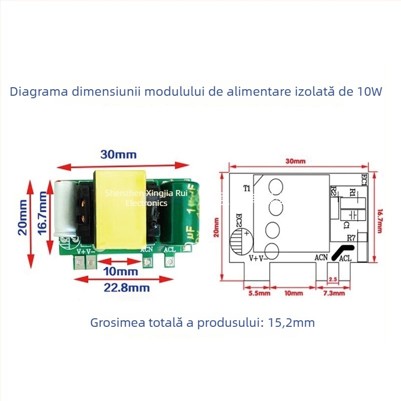 Modul de alimentare AC-DC, 10W, intrare 220V AC, ieșire DC 5V/12V, izolat, reglat