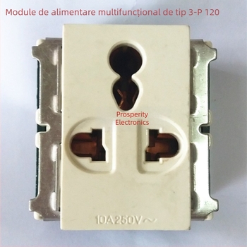 Modul de alimentare cu trei prize, 10A/250V, rezistent la umiditate, contacte din cupru, finisaj