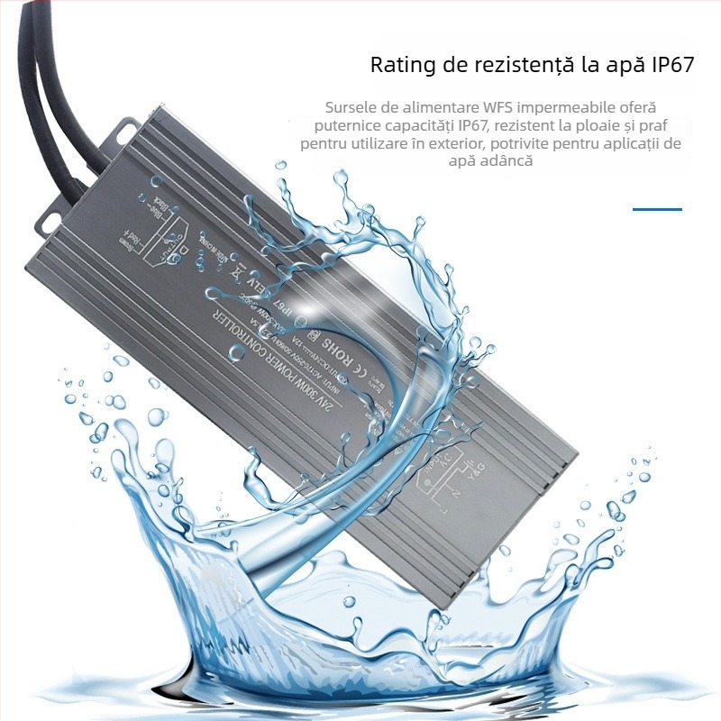 Alimentator LED impermeabil pentru exterior cu întrerupător, IP67, 220V AC la DC 12V/24V pentru piscine, eficiență 90%, certificat CE