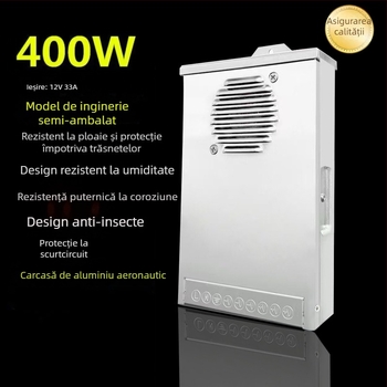 Sursă de alimentare LED cu comutator pentru semne exterioare – 12V 400W, IP53, 0.8kg