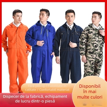 Combinezon camuflat pentru bărbați, croială lejeră, din material amestec de bumbac cu căptușeală de poliester; protecție împotriva murdăriei și decontaminare; potrivit pentru sudură, vopsire, reparații auto și creșterea animalelor.