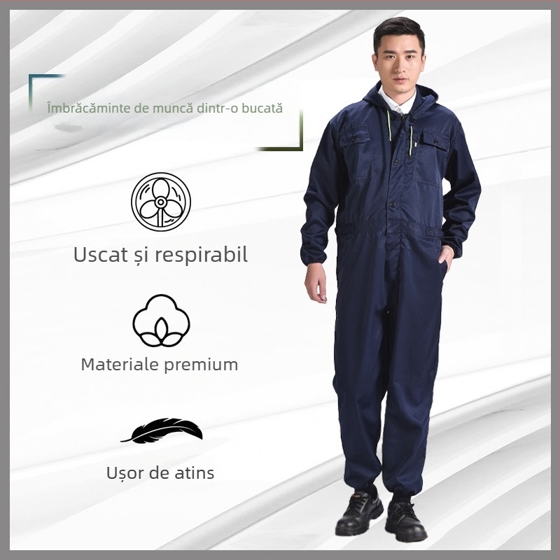 Combinezon camuflat pentru bărbați, croială lejeră, din material amestec de bumbac cu căptușeală de poliester; protecție împotriva murdăriei și decontaminare; potrivit pentru sudură, vopsire, reparații auto și creșterea animalelor.