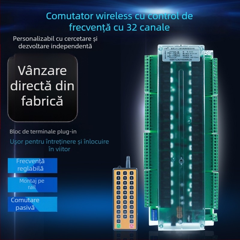 Sand Fox telecomandă fără fir, 12V/24V/220V, modul de control cu 32 canale pentru releu, destinat lampilor, motoarelor, dulapurilor de distribuție și supapelor electromagnetice