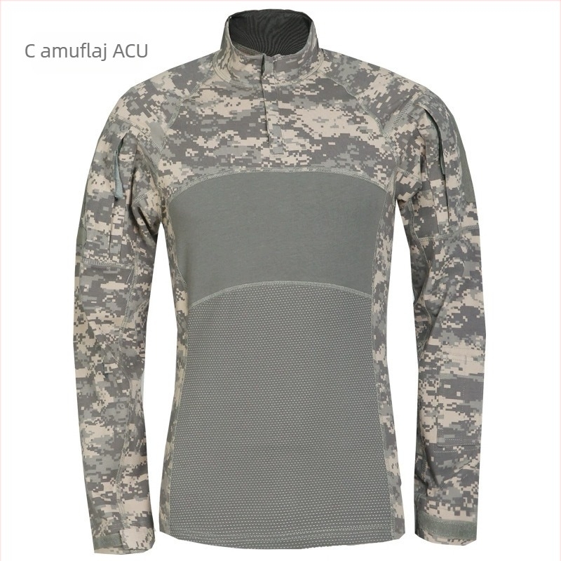Costum tactic de instruire, camuflaj tricotat din amestec de bumbac, respirabil, elimină umezeala, unisex, mâneci lungi