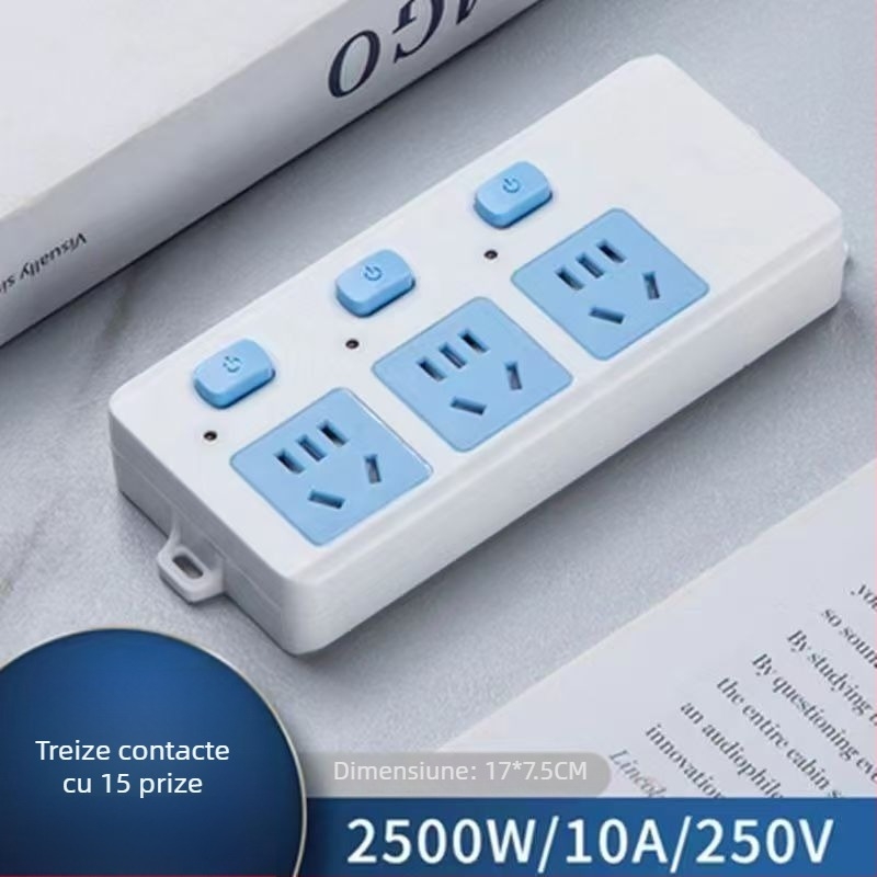 Prelungitor cu mai multe prize pentru uz casnic, 10A/2500W, carcasă PP+PC, certificat CCC, 220-250V