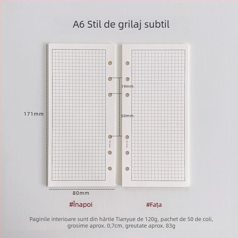 Planner cu foi detașabile, hârtie 120 g TianYue, pagini cu grilă și goale