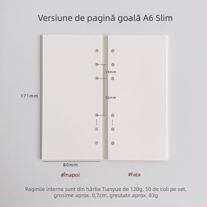 Planner cu foi detașabile, hârtie 120 g TianYue, pagini cu grilă și goale