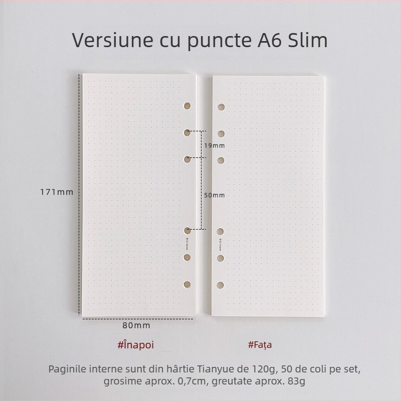 Planner cu foi detașabile, hârtie 120 g TianYue, pagini cu grilă și goale