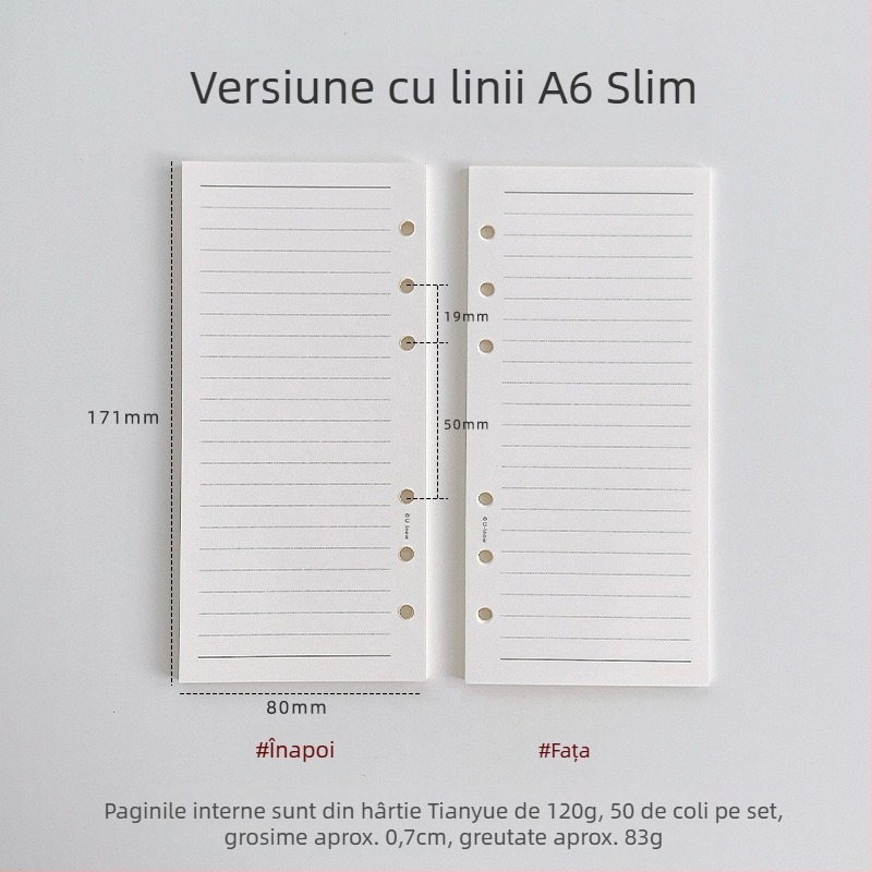 Planner cu foi detașabile, hârtie 120 g TianYue, pagini cu grilă și goale
