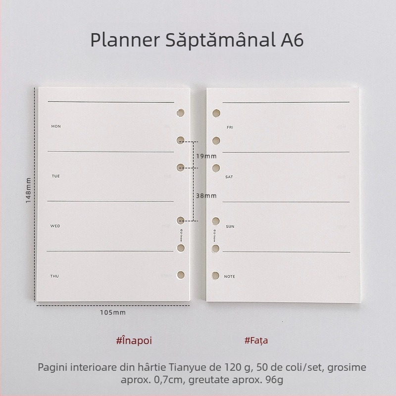 Planner cu foi detașabile, hârtie 120 g TianYue, pagini cu grilă și goale