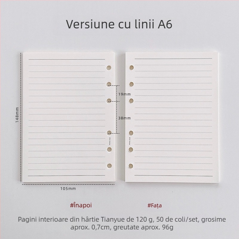 Planner cu foi detașabile, hârtie 120 g TianYue, pagini cu grilă și goale