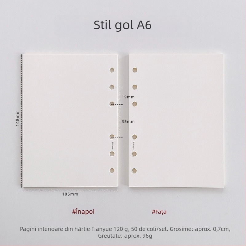 Planner cu foi detașabile, hârtie 120 g TianYue, pagini cu grilă și goale