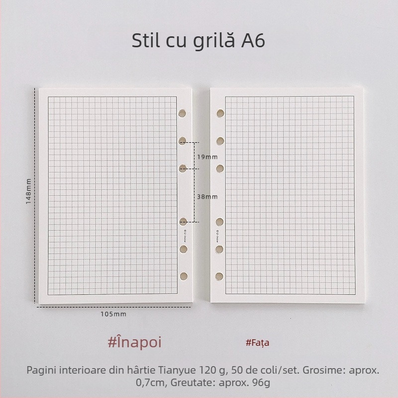 Planner cu foi detașabile, hârtie 120 g TianYue, pagini cu grilă și goale