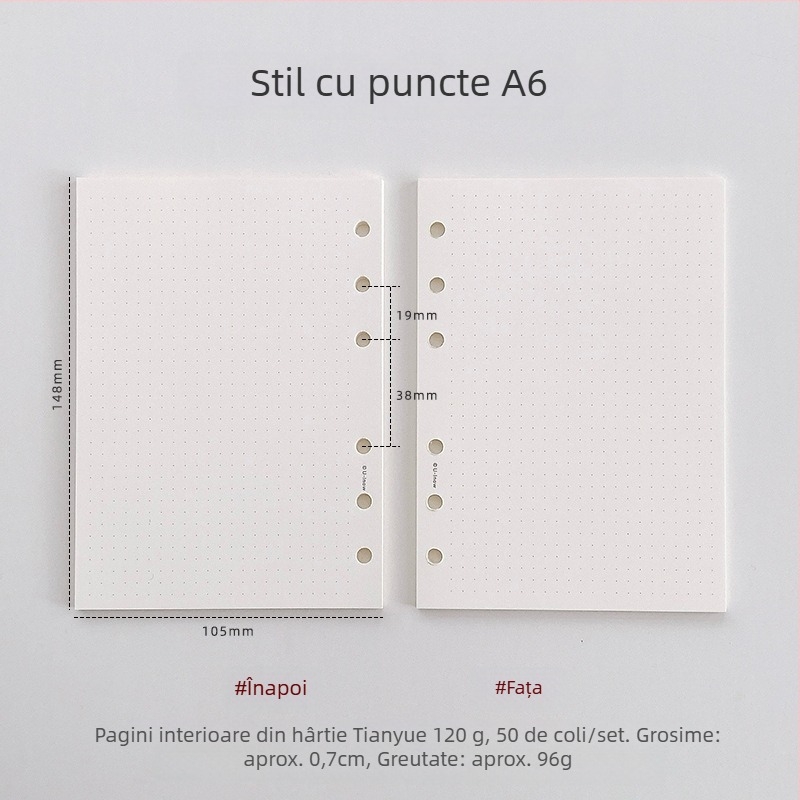 Planner cu foi detașabile, hârtie 120 g TianYue, pagini cu grilă și goale