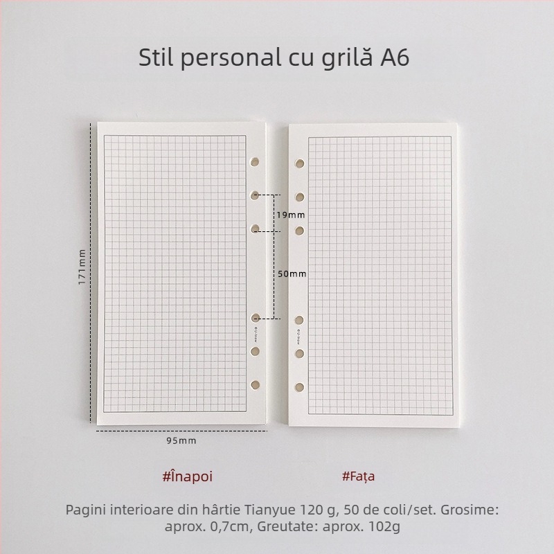 Planner cu foi detașabile, hârtie 120 g TianYue, pagini cu grilă și goale