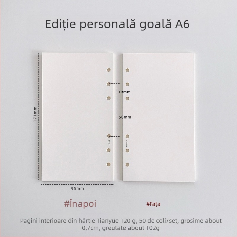 Planner cu foi detașabile, hârtie 120 g TianYue, pagini cu grilă și goale