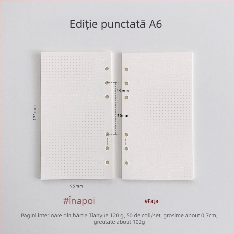 Planner cu foi detașabile, hârtie 120 g TianYue, pagini cu grilă și goale