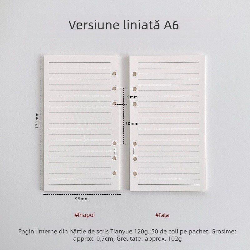 Planner cu foi detașabile, hârtie 120 g TianYue, pagini cu grilă și goale