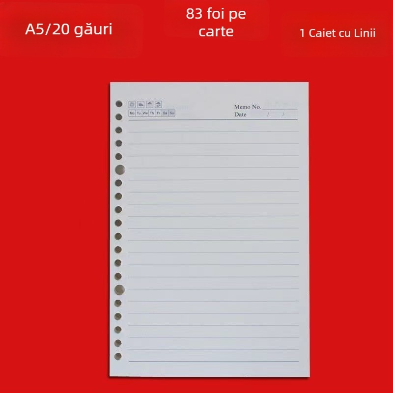 Pagini interioare A5 cu 6 găuri — nucleu de înlocuire pentru dosare cu foi detașabile