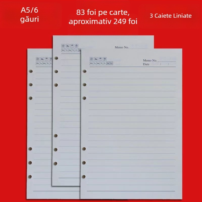 Pagini interioare A5 cu 6 găuri — nucleu de înlocuire pentru dosare cu foi detașabile