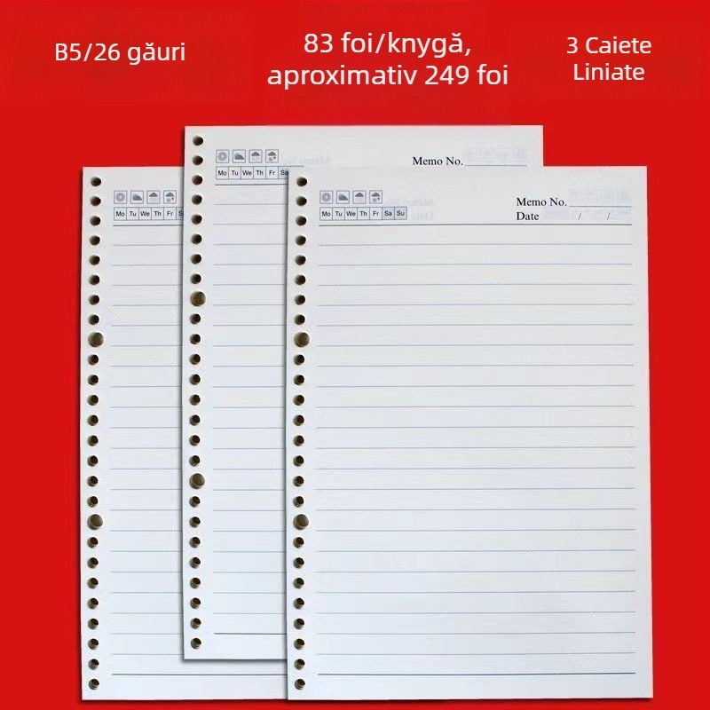 Pagini interioare A5 cu 6 găuri — nucleu de înlocuire pentru dosare cu foi detașabile