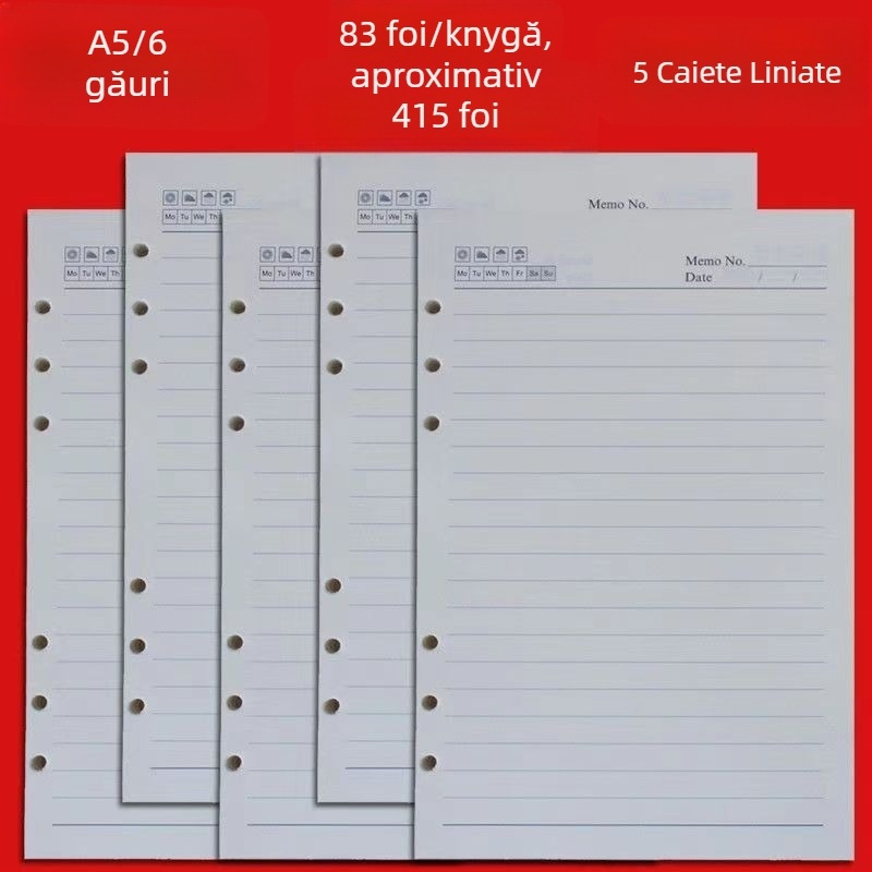 Pagini interioare A5 cu 6 găuri — nucleu de înlocuire pentru dosare cu foi detașabile