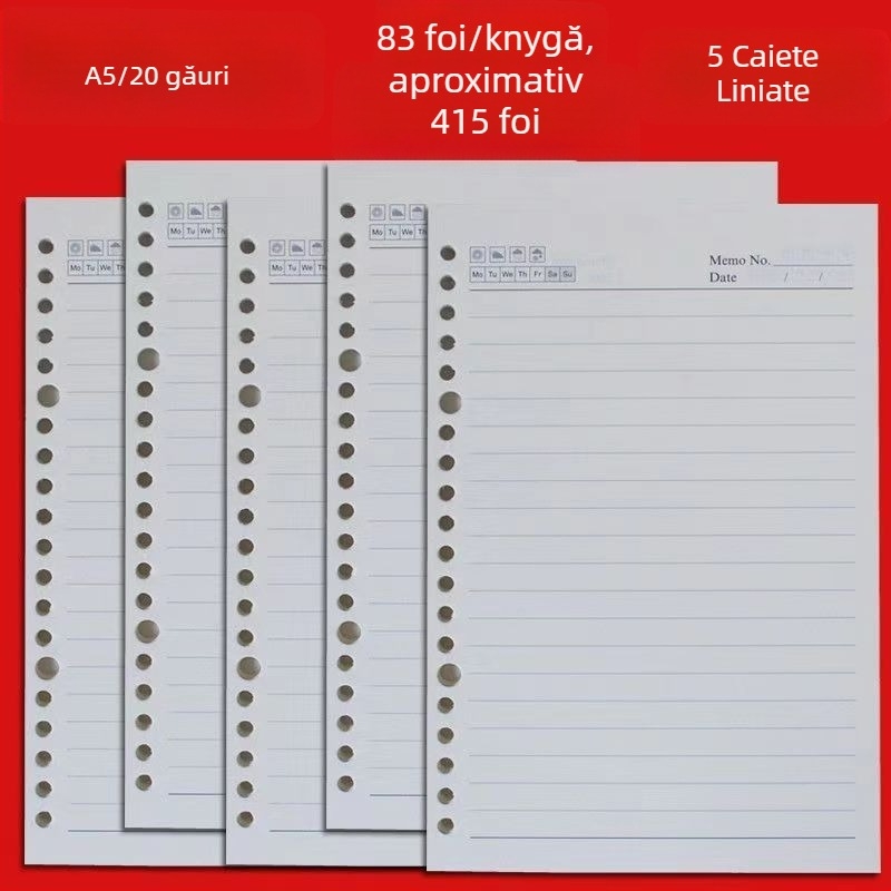 Pagini interioare A5 cu 6 găuri — nucleu de înlocuire pentru dosare cu foi detașabile