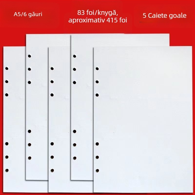Pagini interioare A5 cu 6 găuri — nucleu de înlocuire pentru dosare cu foi detașabile