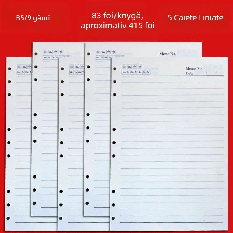 Pagini interioare A5 cu 6 găuri — nucleu de înlocuire pentru dosare cu foi detașabile