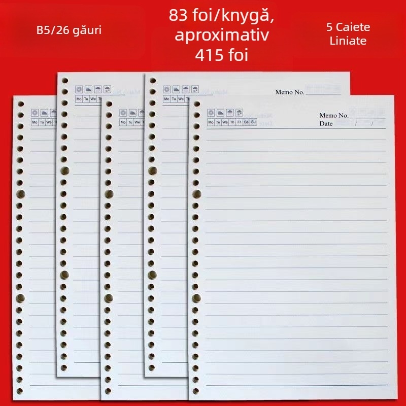 Pagini interioare A5 cu 6 găuri — nucleu de înlocuire pentru dosare cu foi detașabile