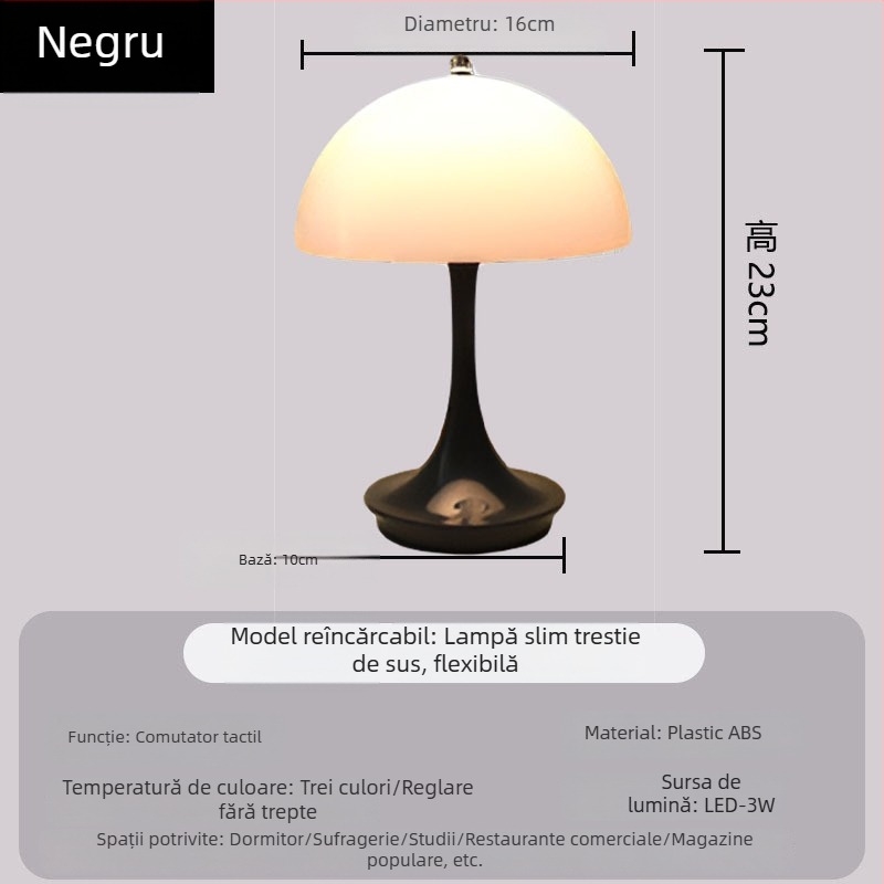 Par de lămpi ciupercă pentru noptieră, întrerupător tactil, putere maximă 5W, tensiune ≤36V, lampă de noapte și lampă de studiu