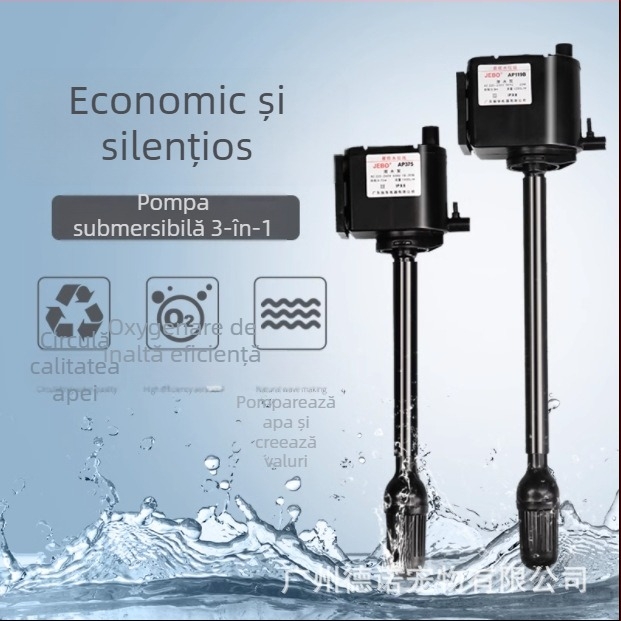 Pompa submersibilă Jia Bao, trei în unu pentru acvariu — corp din plastic, pompare și filtrare, origine Zhongshan, Guangdong