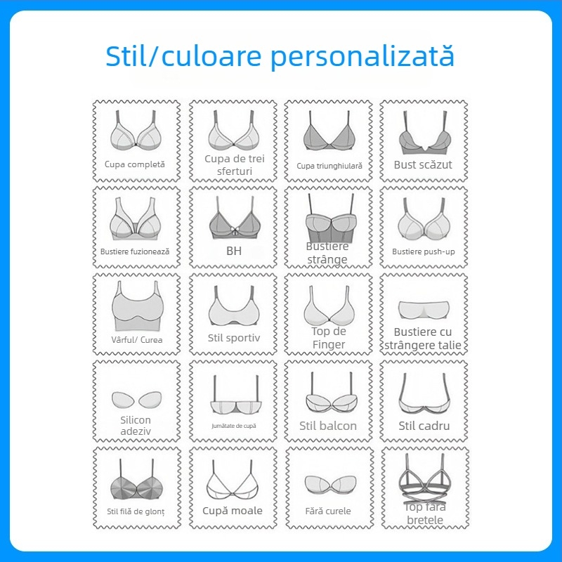 Sutien pentru femei, cupă 1/2, model subțire, fără sârmă, anti-alunecare, bretele fixe duble