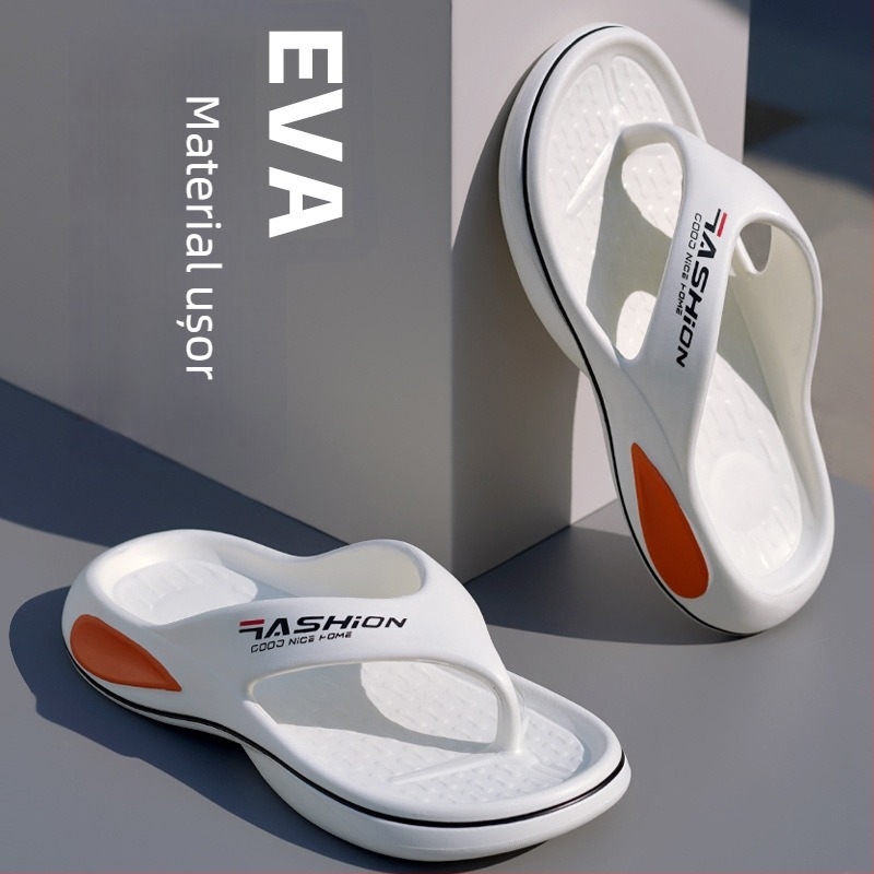 Flip-flopuri pentru bărbați, EVA pe partea superioară și talpa EVA; vârf deschis, stil tineresc; închidere clip-on; talpă turnată prin injecție