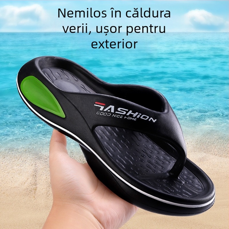 Flip-flopuri pentru bărbați, EVA pe partea superioară și talpa EVA; vârf deschis, stil tineresc; închidere clip-on; talpă turnată prin injecție