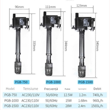 Boyu pompă submersibilă pentru acvariu – pompă circulantă trei în unu, model PGB750/1000/1500 pentru aerare și filtrare