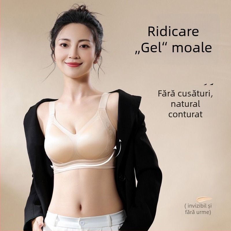 Sutien push-up din nylon, fără cusături, cupe 3/4, cupe subțiri modelate, bretele fixe, închidere la spate cu patru rânduri de cârlige