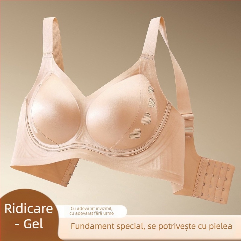 Sutien push-up din nylon, fără cusături, cupe 3/4, cupe subțiri modelate, bretele fixe, închidere la spate cu patru rânduri de cârlige