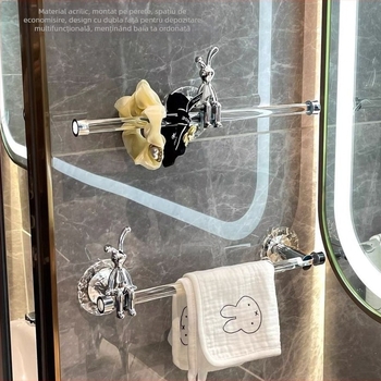 Suport prosoape din acrilic, cu un singur braț, montaj fără găuri, depozitare baie, capacitate 10 kg